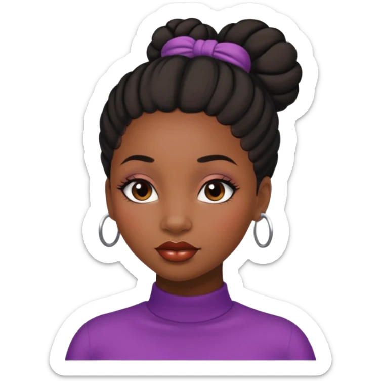 A black girl with edges and plump lips and long lashes with a bun in her hair and she looks like a baddie sticker