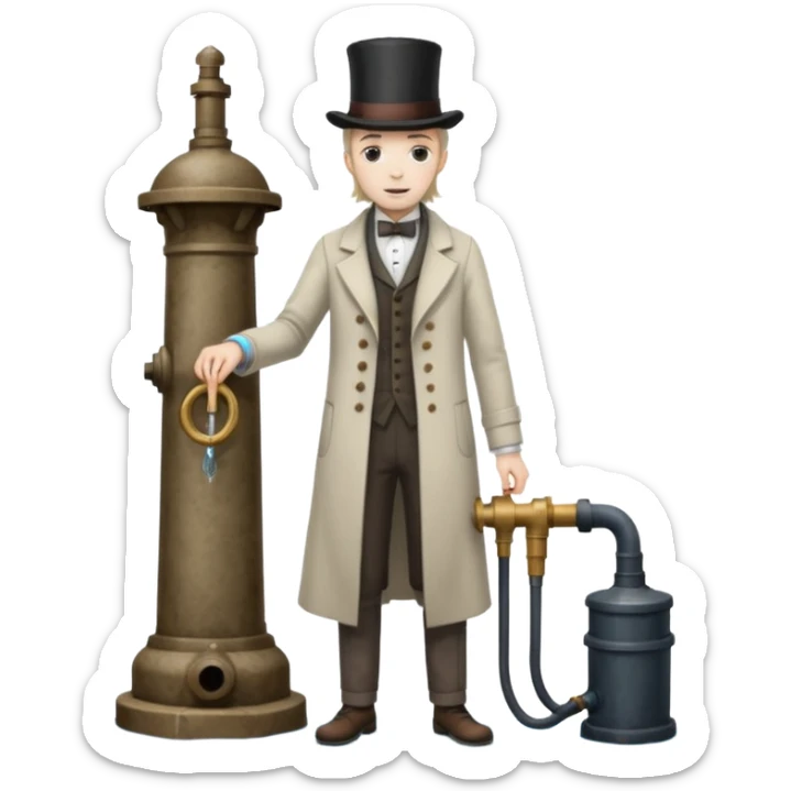 A victorian doctor with a street water pump in a dirty street sticker
