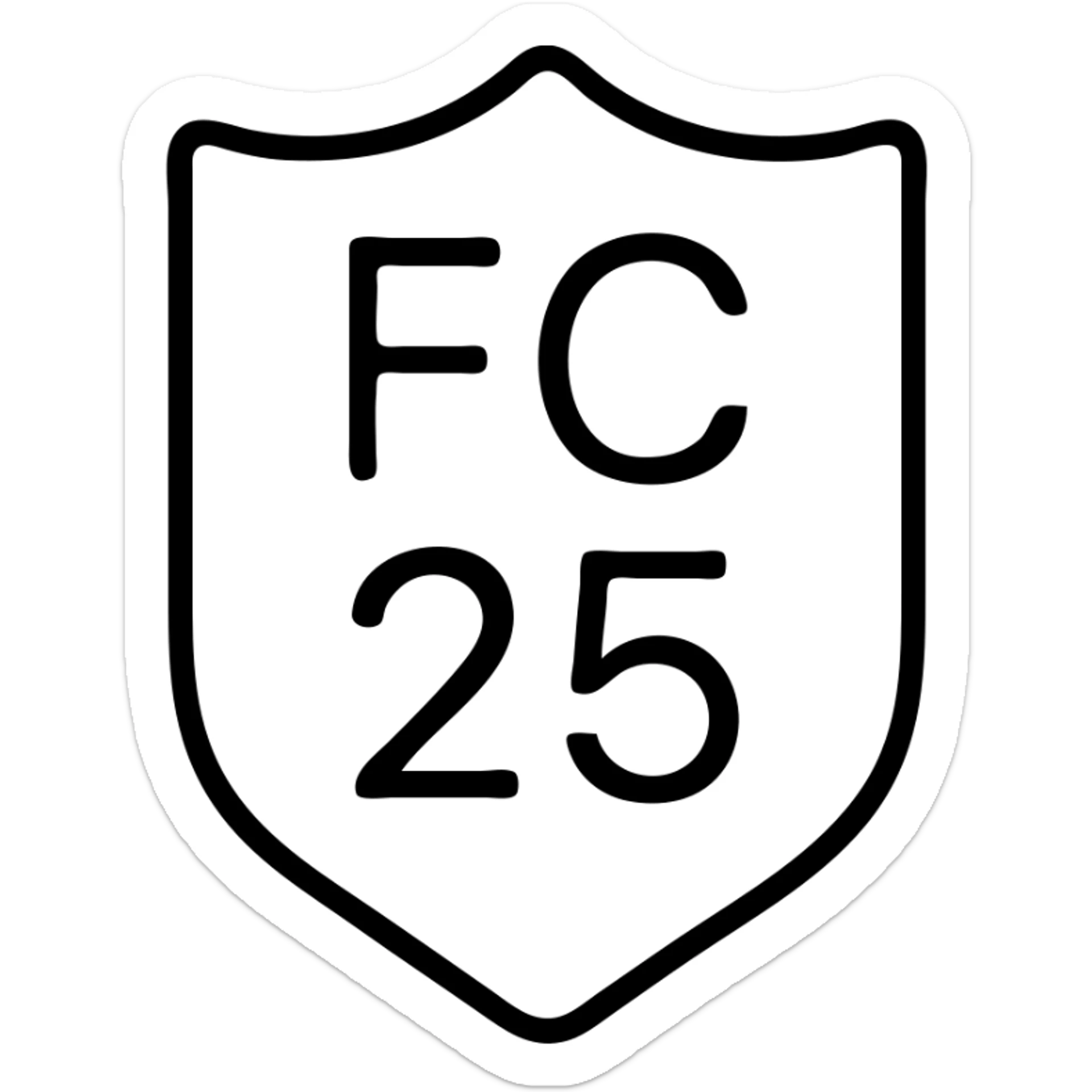 minimal icon of 'FC 25' as a badge or logo, simple black outline, no fill sticker
