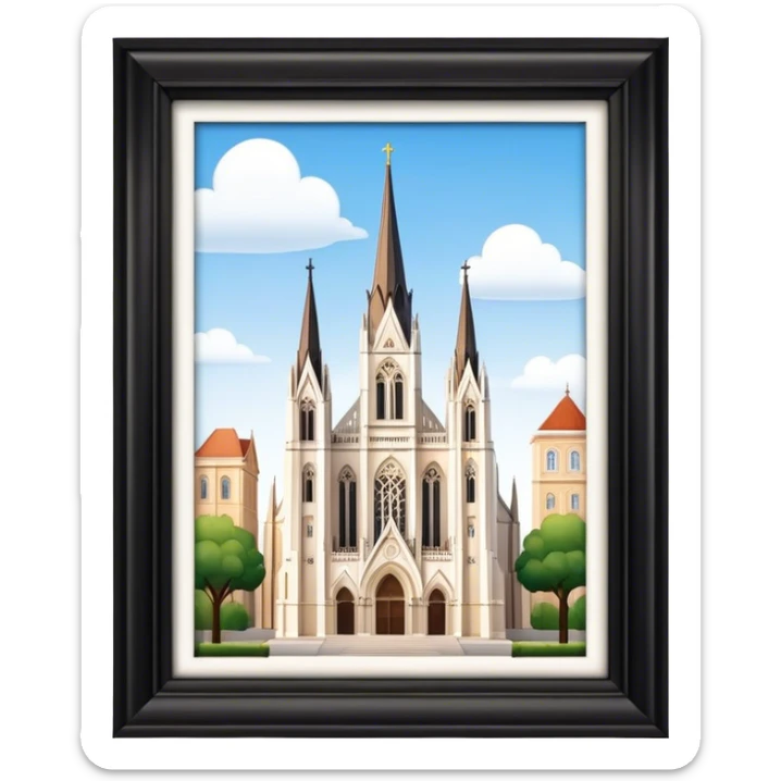 Cinematic Realistic Zagreb Cathedral Landmark Emoji, depicted with Gothic architecture rendered with lifelike detail and majestic, soft lighting. sticker