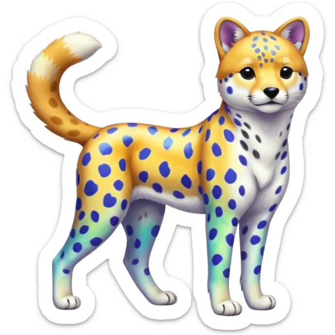 Colorful shiny iridescent Cheetah-Dingo-Snow-Leopard-Shiba-Inu-hybrid, full body sticker