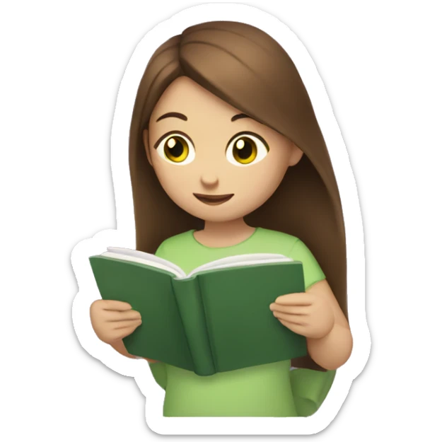 A girl with brown hair and green eyes is reading a book. sticker