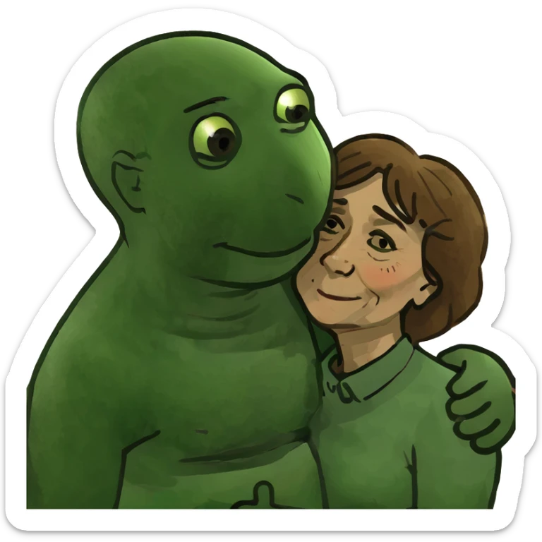 White guy with brown hair hugging older woman with light brown hair sticker