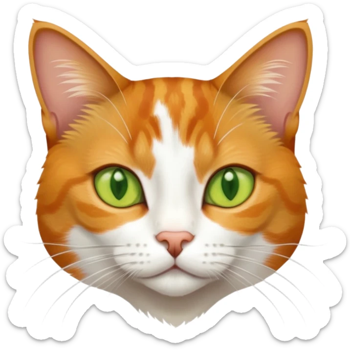 A mix breed cat (domestic shorthair and Arabian mau) with white fur, three ginger spots on its back, a ginger tail, and yellow-green eyes sticker