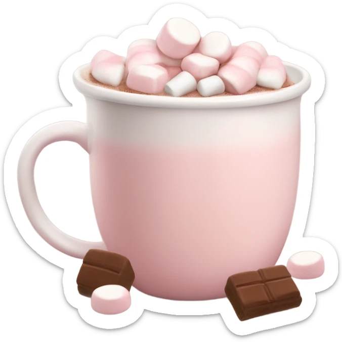 Light Pink mug of hot chocolate with marshmallows sticker