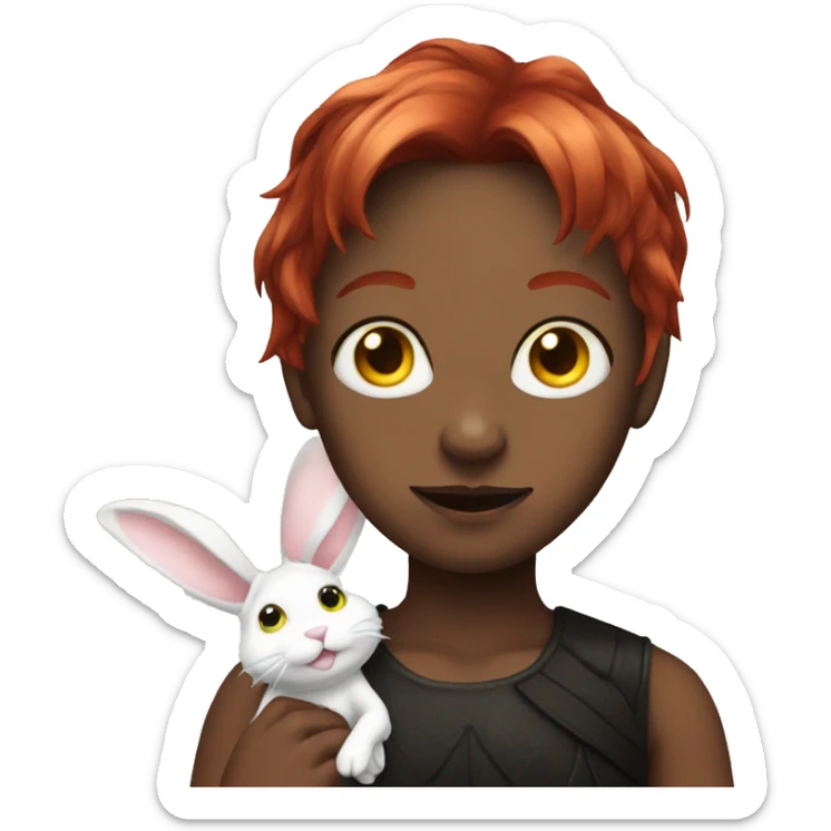 dark fairy with red hair, green-yellow eyes and white bunny ears sticker