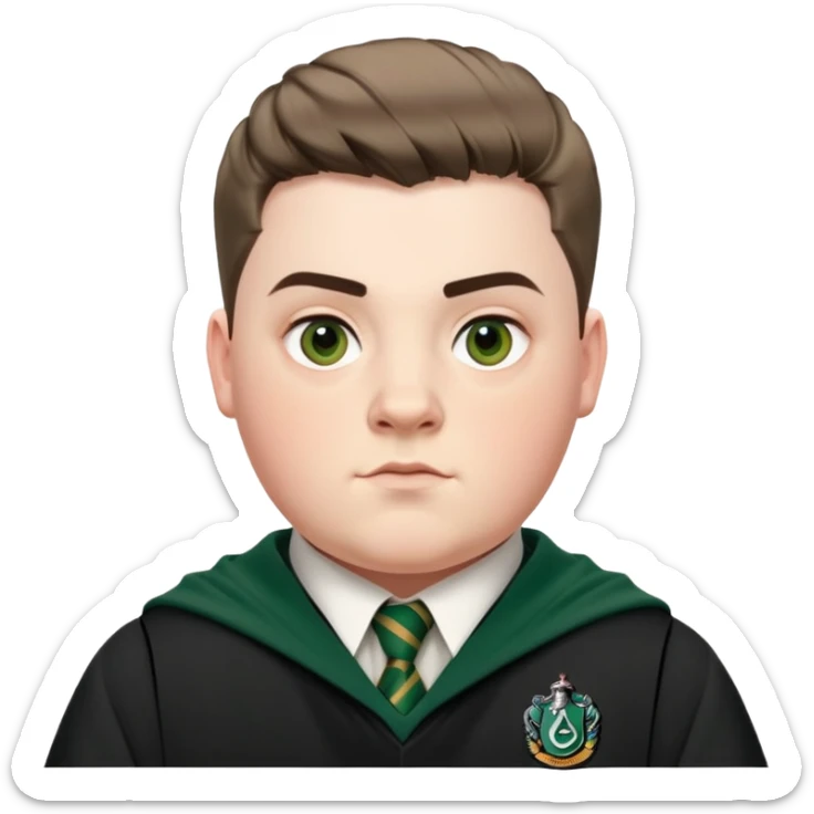 jamie waylett is vincent crabbe in harry potter, wear hogwarts slytherin uniform, very short hair sticker