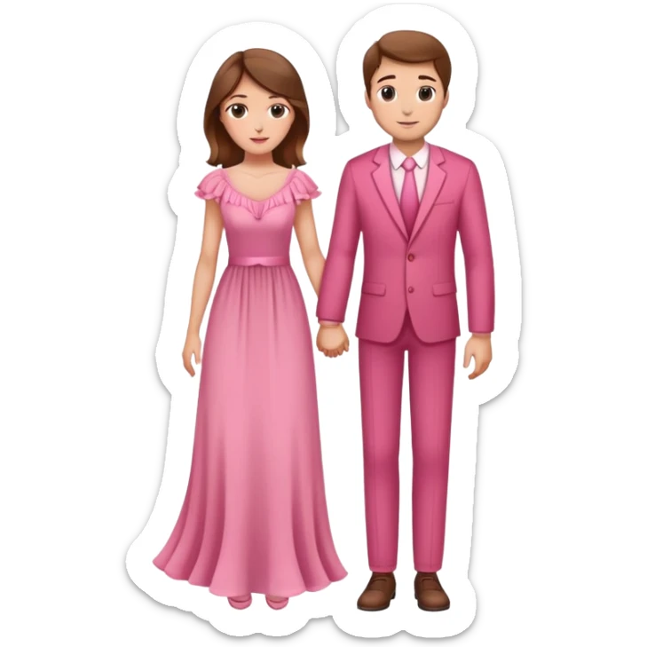 Elegant girl with a beautiful flowy dress delicate pink bo, brown hair and man together in Montenegro holding hands elegant  sticker