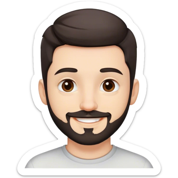 Cute white male, short dark colored hair and facial hair, nose and lip piercing, emo smiling sticker