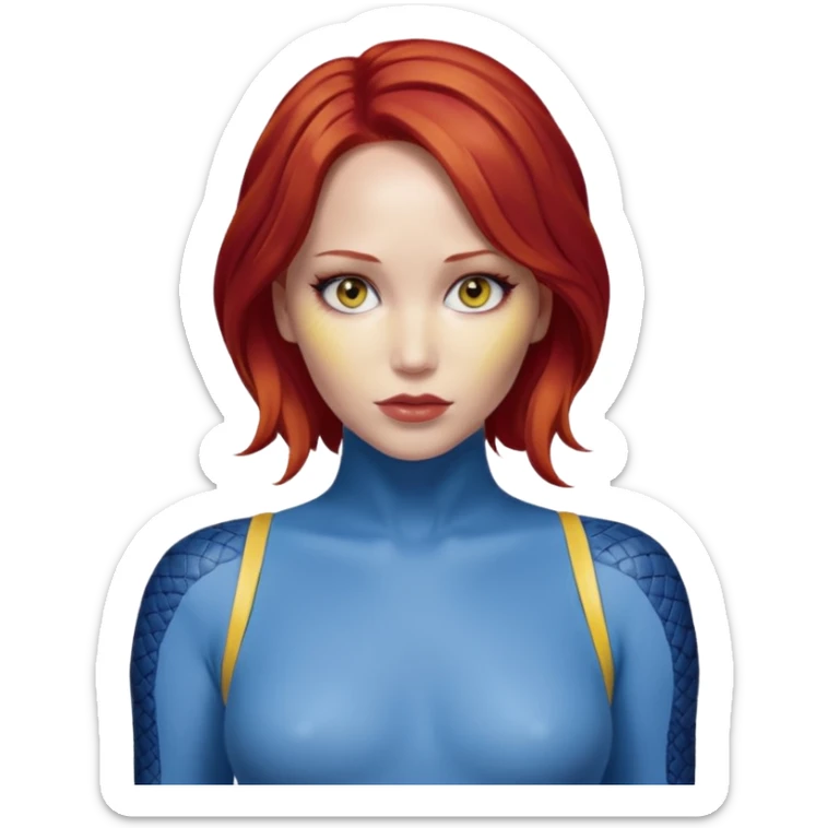 x-men mystique red hair yellow snake eye looks like jennifer lawrence sticker