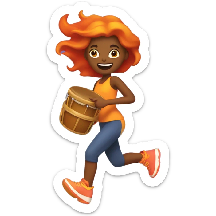 Running girl with tambourine in hand and flames on her feet sticker