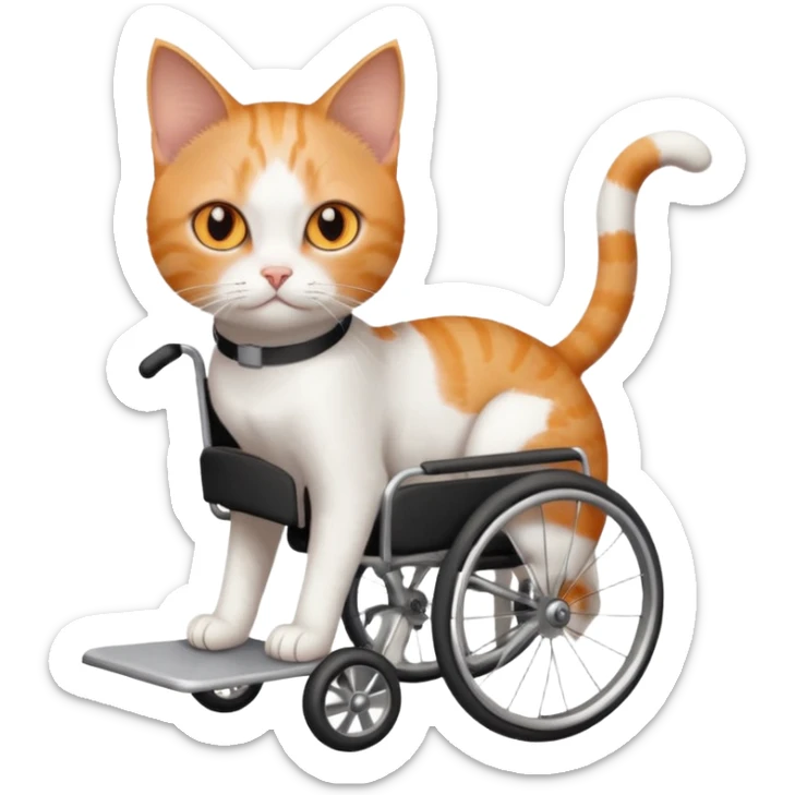 full body small short hair ginger and white cat with orange eyes walking in a wheelchair for cats sticker