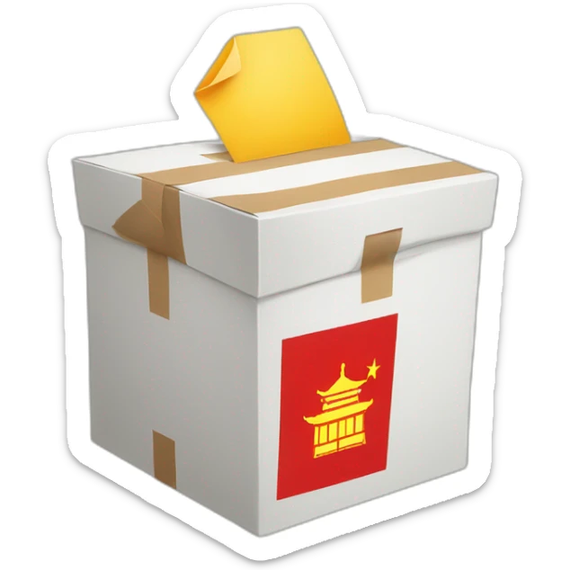 a big sized box with a mark of flag of china, 30 degree rotated to the left sticker