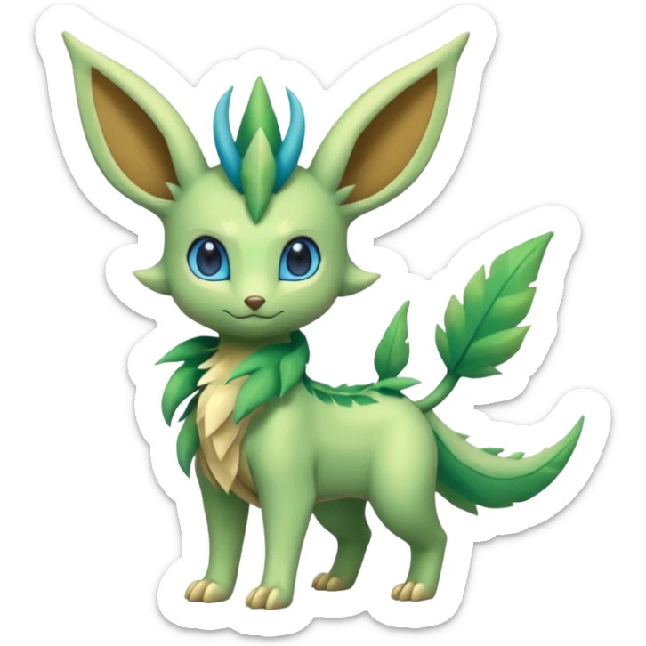 Kawaii cute cool feral Sprigatito-Leafeon-Flygon-Fakémon-hybrid (full body) sticker