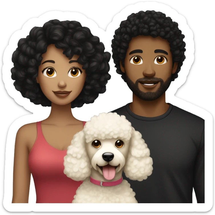 woman with black curly hair, her blonde hair boyfriend and her cream poodle  sticker