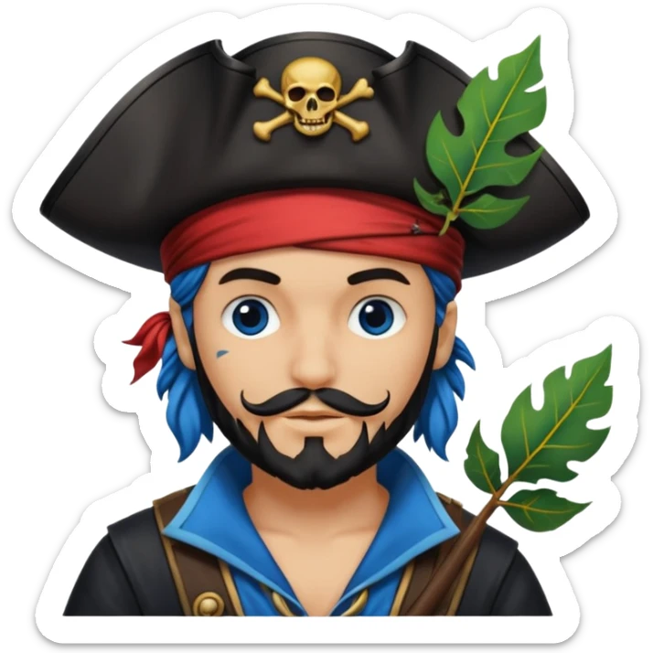 Un pirate qui fait peur uniquement bleu et noir avec une feuille d’automne noir sur la joue  sticker