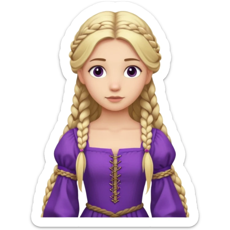 girl with very long braided blond hair wearing medieval style purple dress  sticker