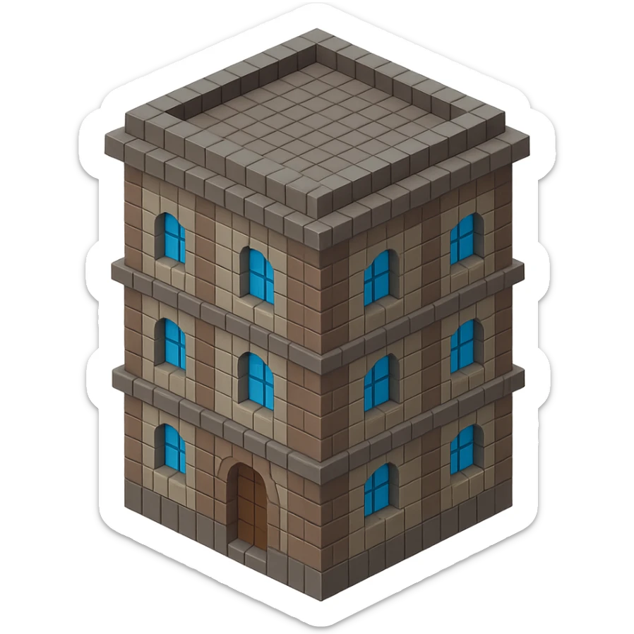 old Saint Petersburg building, gray-brown facade, arched windows, isometric view sticker