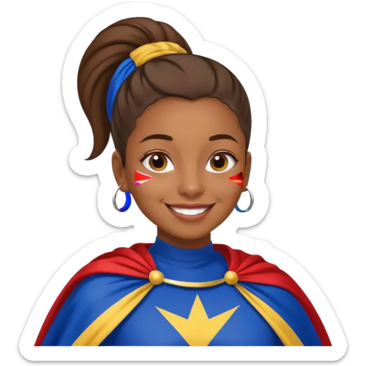 A brown skin girl with a slick ponytail and edges with a Cape Verde flag sticker