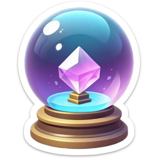 Clash of Clans aesthetic: Cinematic Playful 3D Isometric Crystal Ball Emoji, rendered in a 3D vector-style similar to standard emojis with minimal shading and bold, simplified shapes. A compact, distinct form with signature details, softly glowing with a fantasy RPG magic charm. Simplified yet unmistakably iconic, highly detailed and consistent, glowing with a soft radiance and high shine. Stylized with a touch of heroic grandeur and a soft glowing outline, capturing the essence of a beloved gaming relic with a friendly, playful manner! sticker