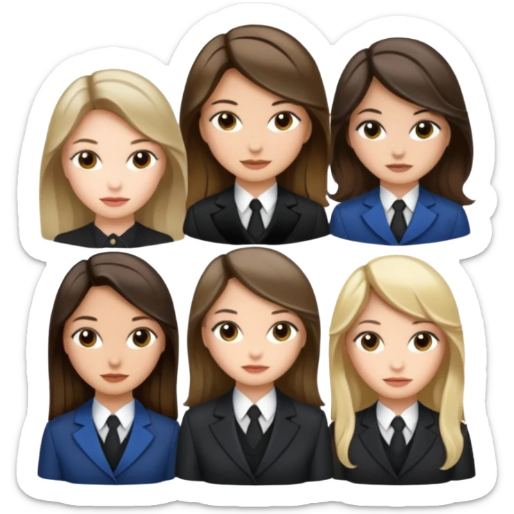 a group of 4 girls (one is a brunette but has a dark blond balayage, the other is a brunette with blond highlights, the other one too but not the same face and the last one is a brunette châtain, they are all well dressed   sticker
