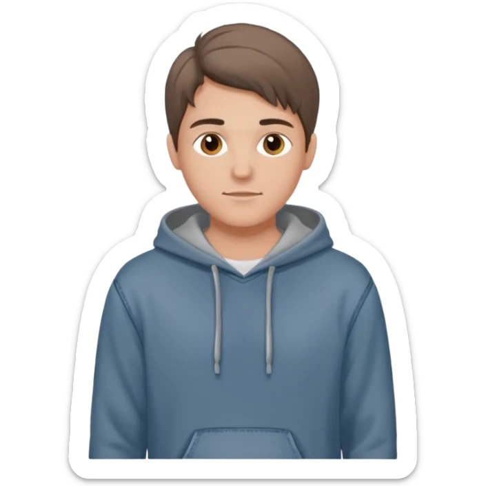 Kjekk gutt (lys i huden) som har pynta seg. Har på seg Jeans og grå hette genser og håret skal være  midtskill og fargen på håret er brunt sticker