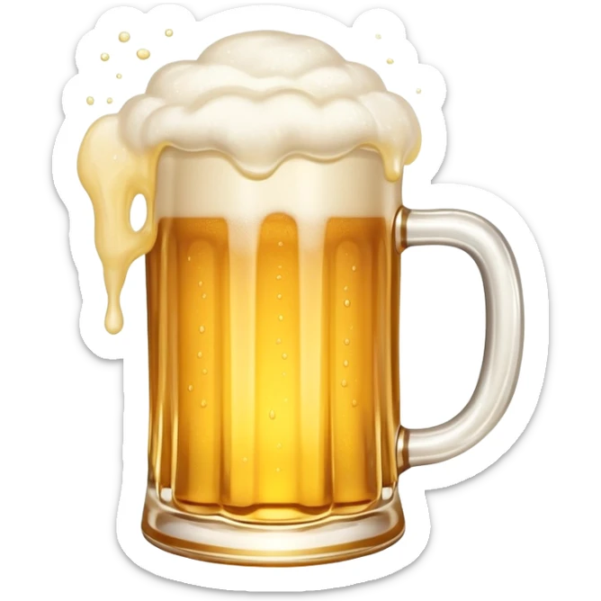A frothy mug of golden beer with foam overflowing at the top sticker