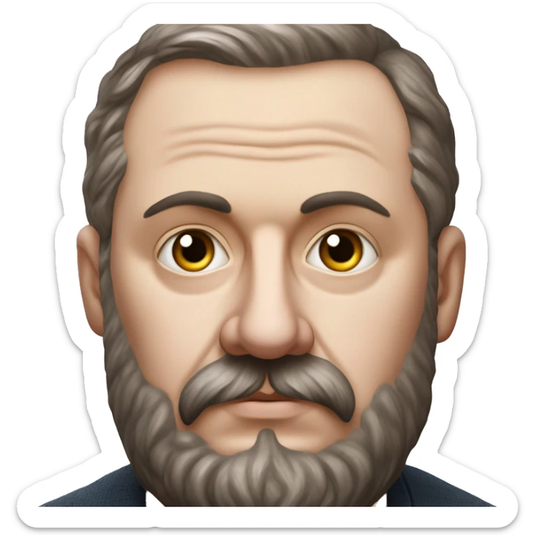 Russian writer Alexander Kuprin Photorealism A plump serious man of Slavic appearance with Small eyes with beard and mustache, with a  short haircut, big detailed face, wrinkled face sticker