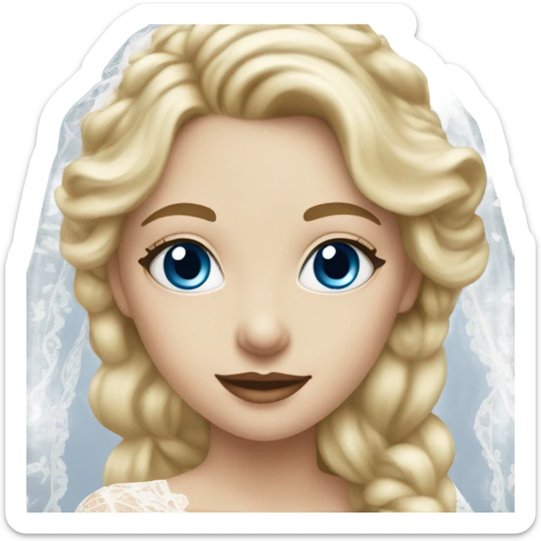 Beautiful blonde girl with blue eyes and long lace wedding dress sticker