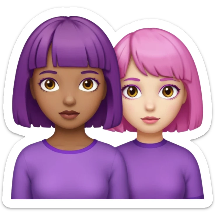 One girl with brown skin and short curly purple hair and brown eyes and another girl with white skin pink bob with bangs and hazel eyes  sticker
