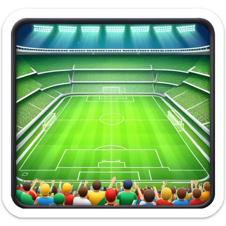 Emoji of a large football stadium, with bright lights, green grass, and an energetic crowd. sticker