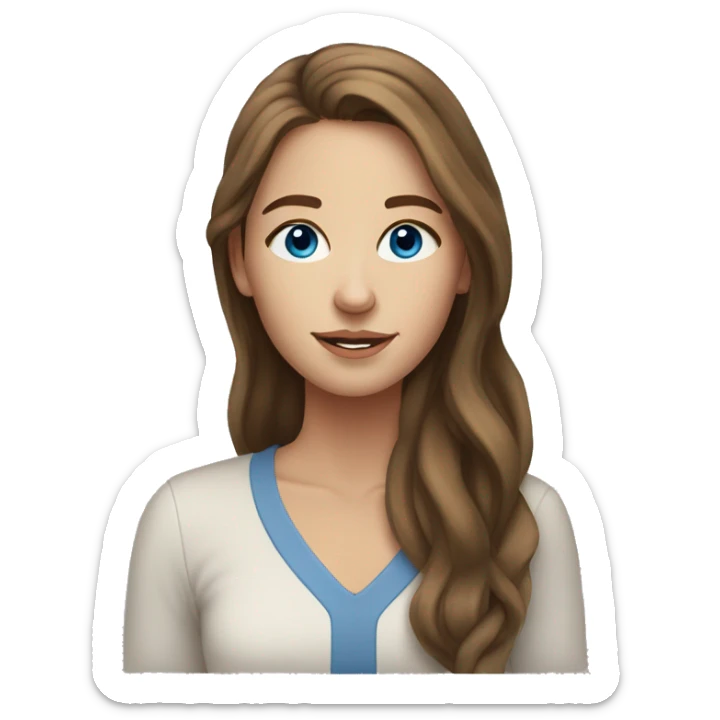 23 year old white woman with long brown hair and blue eyes cozy sticker