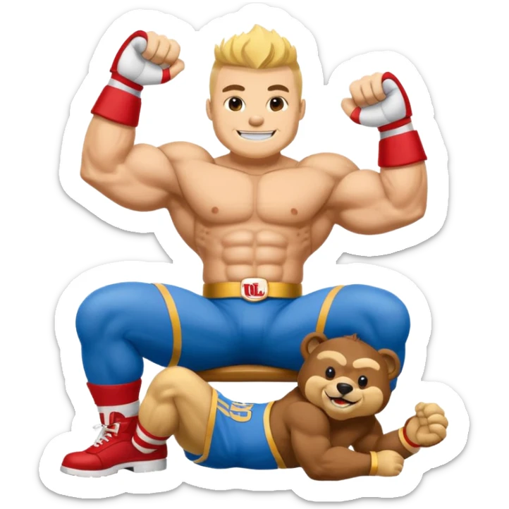 Can you create a emoji of threw Nebraska Cornhusker mascot sitting on top of the UCLA Bruin mascot sticker