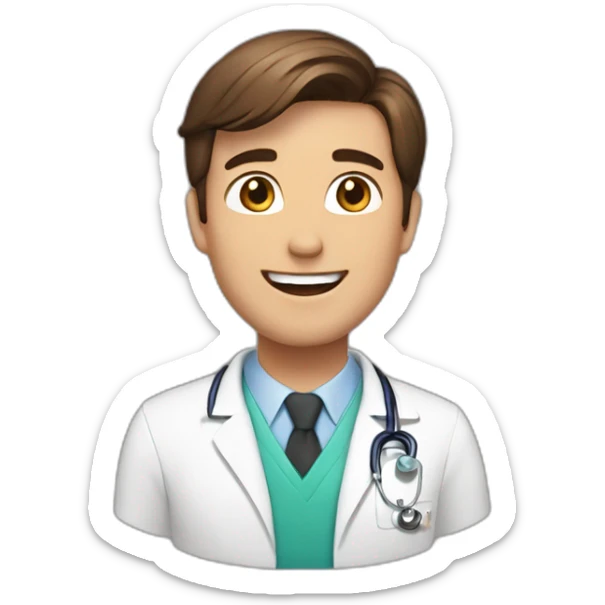 Male Doctor, happy, details, Short brown hair, combed to the side. Hearts around sticker