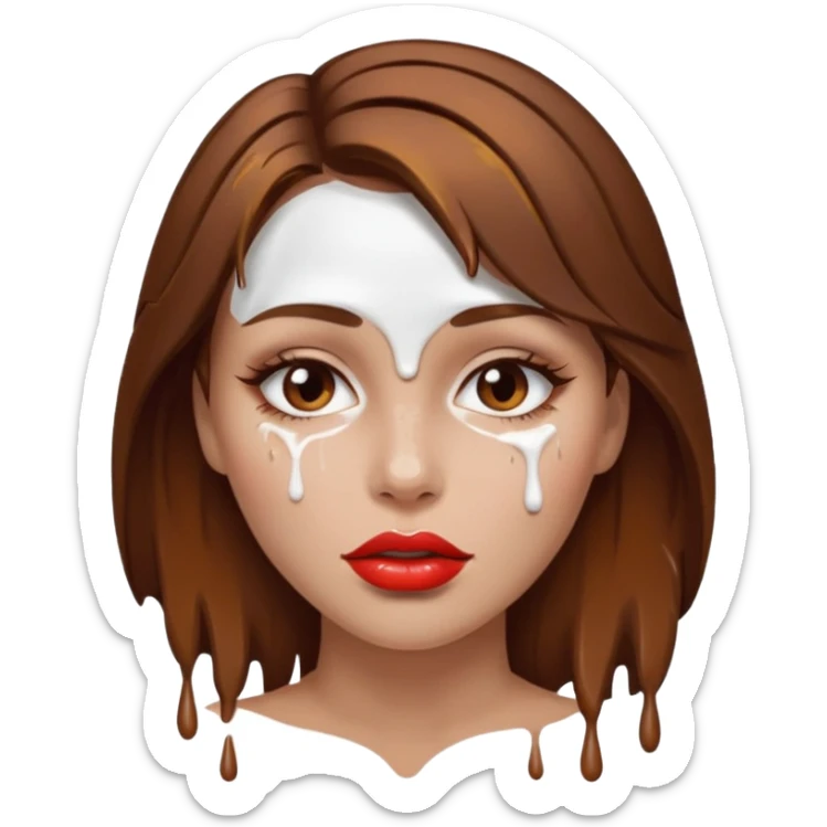 Brown Hair, Woman, white paint drip, face, hot, Sexy, lips sticker