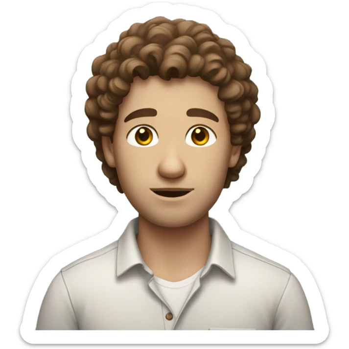 man with white skin and brown curly hair, wear casual shirt , closeout face sticker