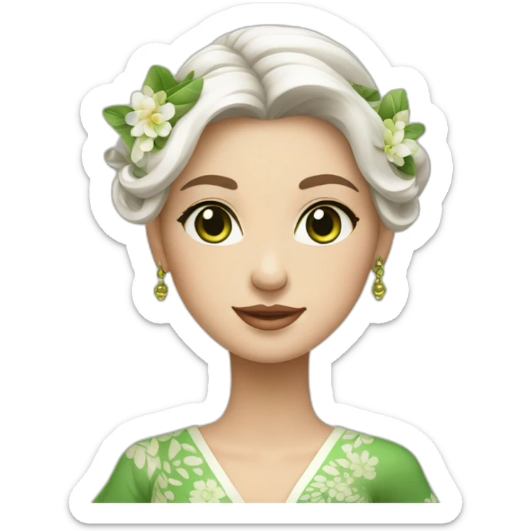 woman in traditional white balinese dress but white skin and green eyes  sticker