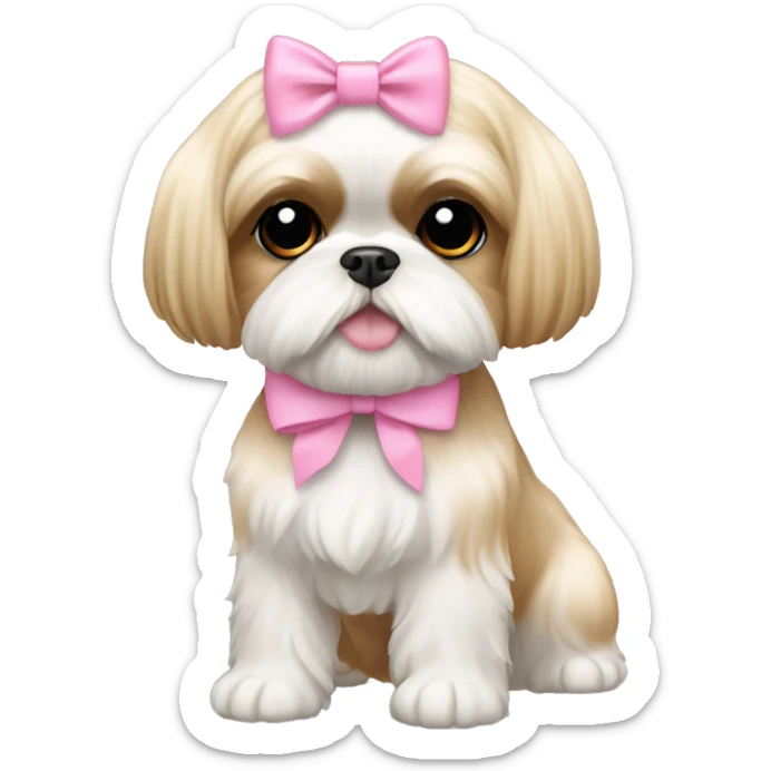golden cream shih tzu white girl cute medium hair pink bow sticker