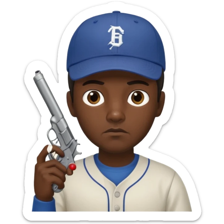 Un moreno con una pistola y grosero y una gorra sticker