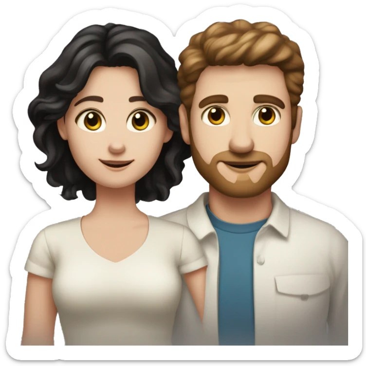 Man with white skin brown hair and hazel green eyes and Woman with brown eyes and black hair white skin they have 2 kids family portrait sticker