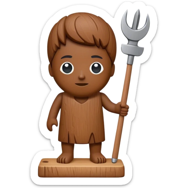 Wood sculpture, carved wooden figure, wood texture, sculpting tools nearby, natural wood tones, minimalistic design, on a white background, no extra details. sticker