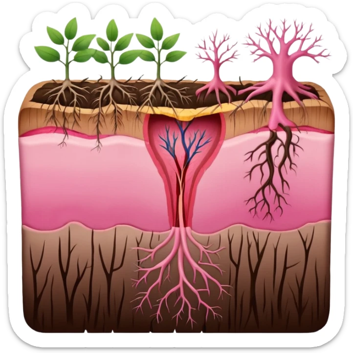 hair follicle cross-section, showing skin layers, root, and growing hair, with pink colors sticker