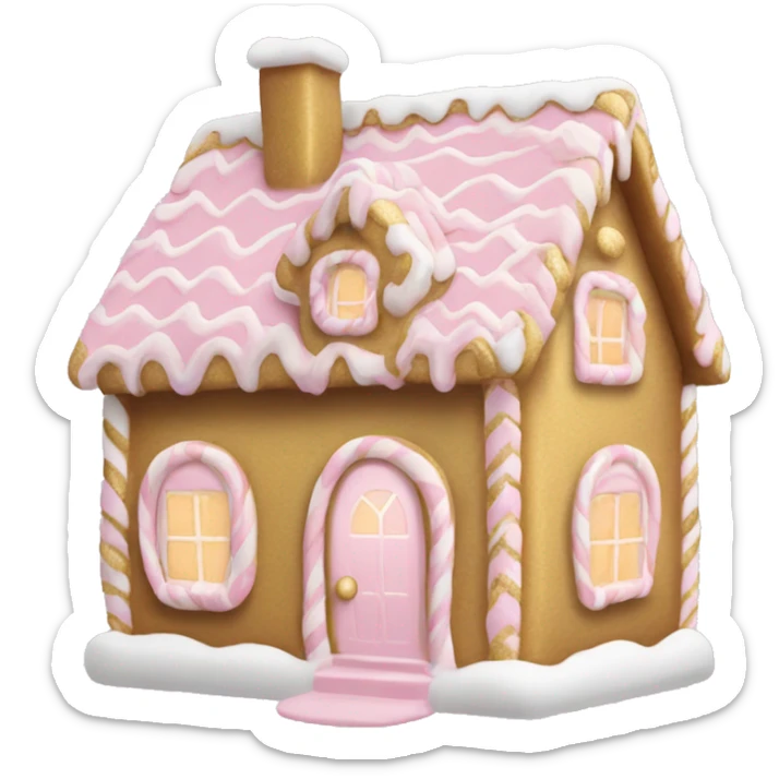 light pink and gold and white gingerbread house sticker