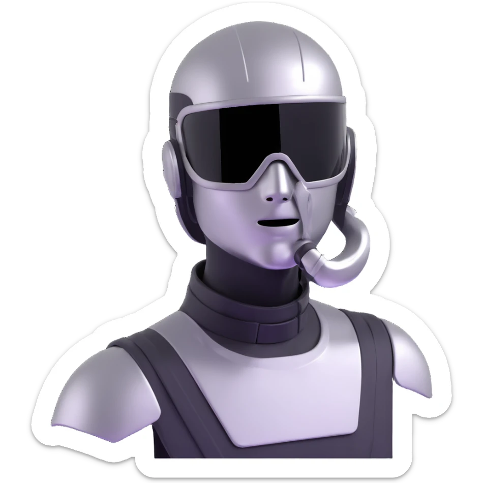 cyber y2k guy with metallic clothing, futuristic visor, and duct tape over his mouth sticker