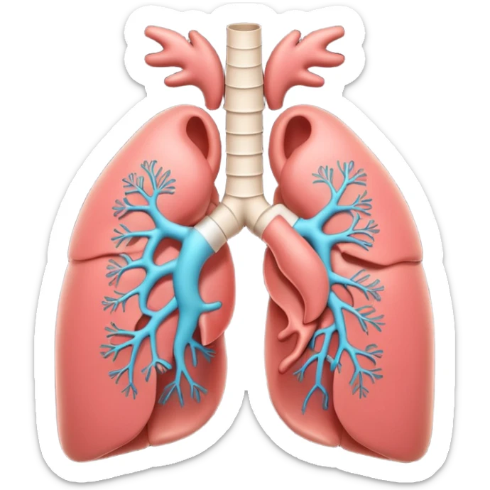 A 3D cartoon anatomical illustration of human lungs with trachea and bronchi, soft lighting, Memoji-style. sticker