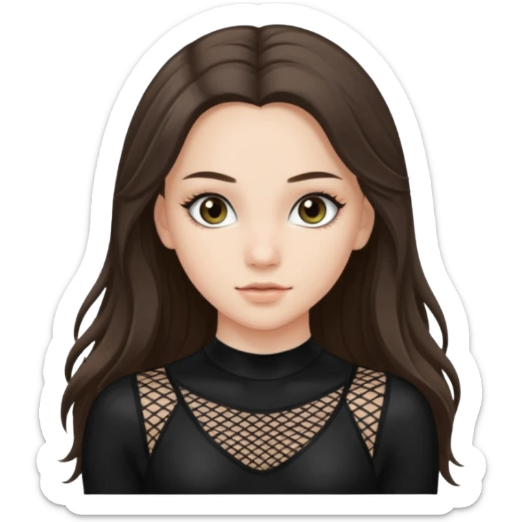 pretty white brunette teen long hair with hazel eyes in a black leotard and fishnets sticker