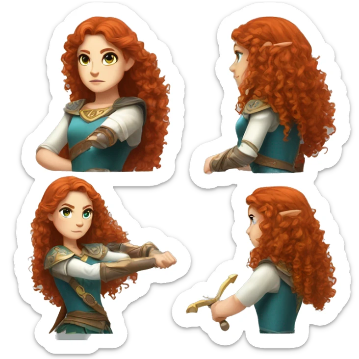 a white girl with long red curly hair and freckles, cosplaying Princess Zelda posing and ready for a fight sticker