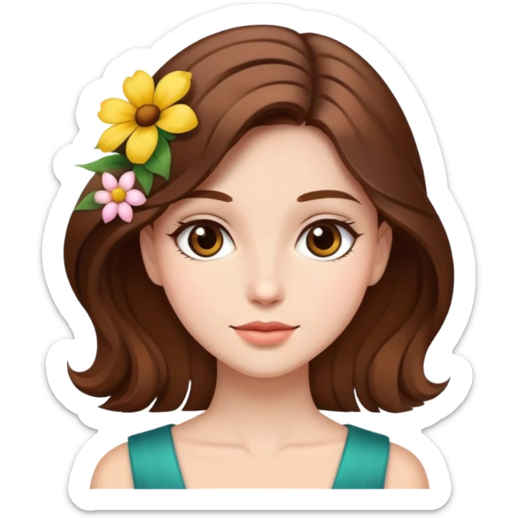 elegant girl with brown hair with flower sticker