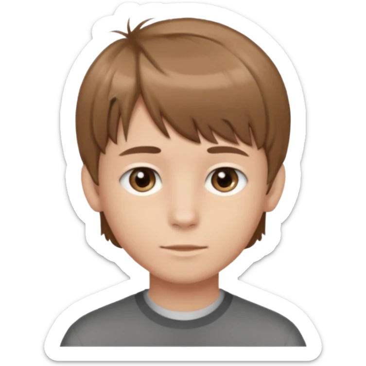 Crie um emoji de um menino com o cabelo castanho claro com uma franja e o corte low fade zumbi sticker