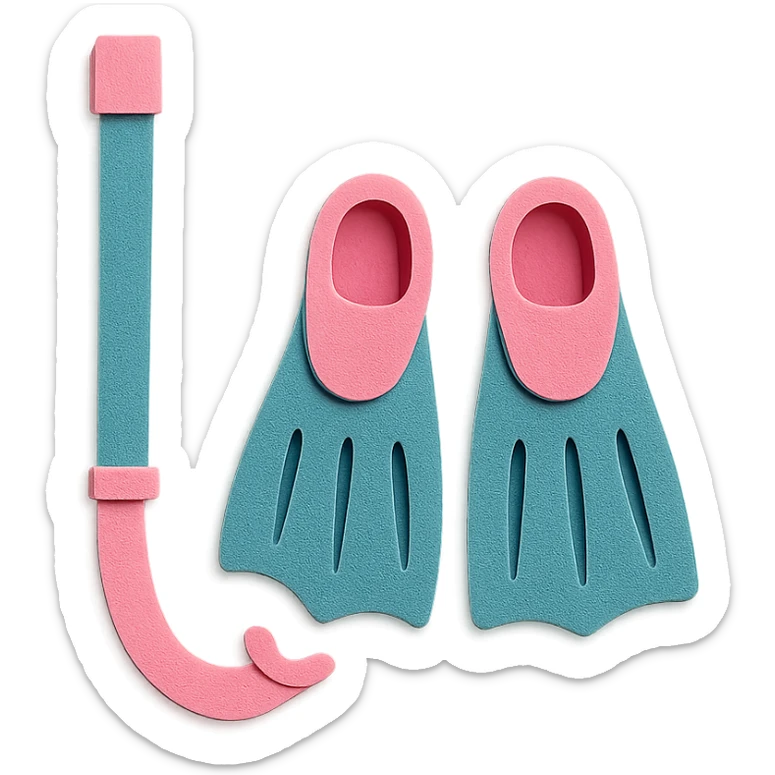colorful and playful snorkel and flippers, pink and teal sticker